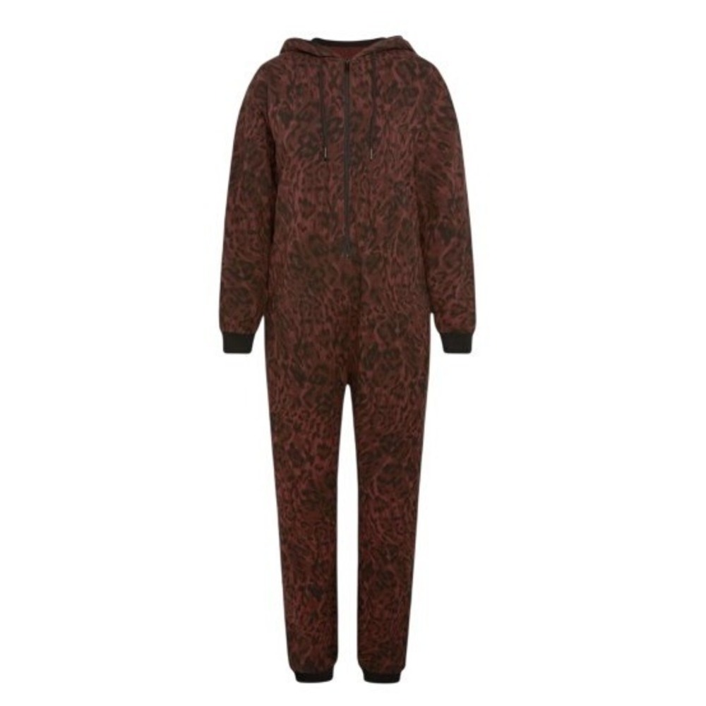 Savage X‎ Fenty Cedar Brown Leopard Rain Hooded Jumpsuit 3X Brown Animal Print